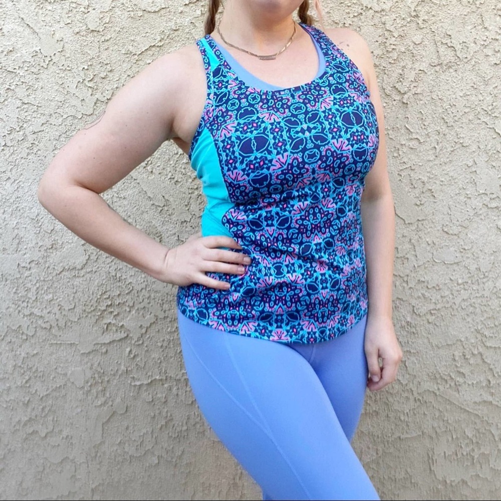 Fabletics neon kaleidoscope geometric print athletic activewear tank top Sz S